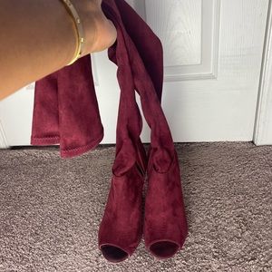 Maroon knee high boots